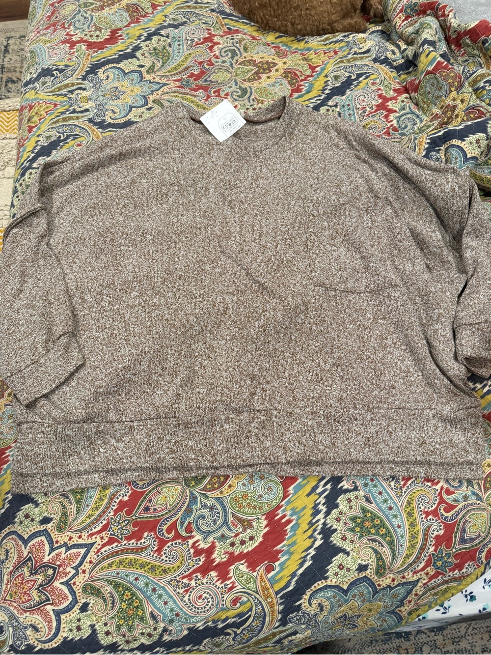Zenaana Cozy Knit Pullover Sweater in Tan and Cream